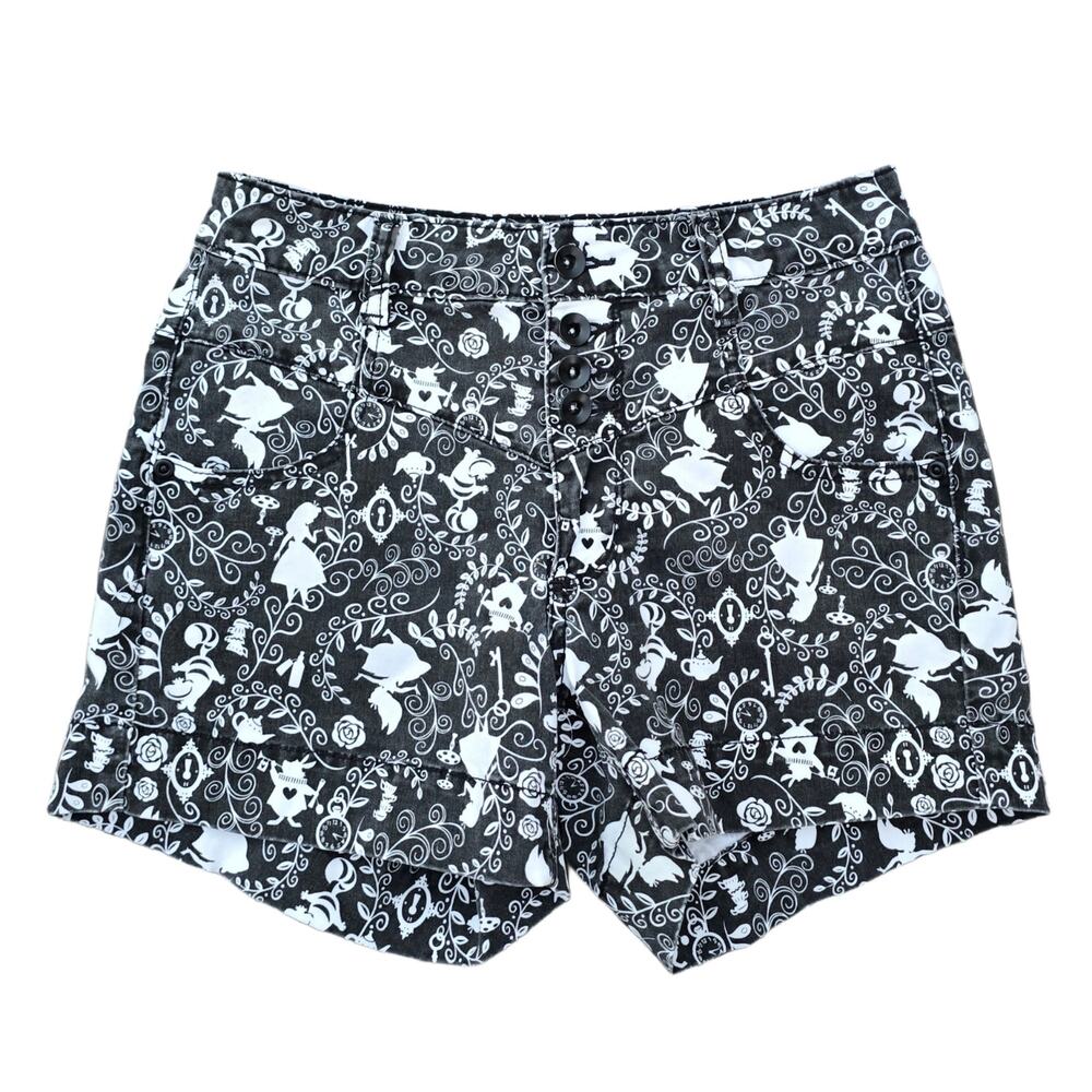 Disney Shorts Alice In Wonderland Size 3 Stretch Cotton Black White Print AiW